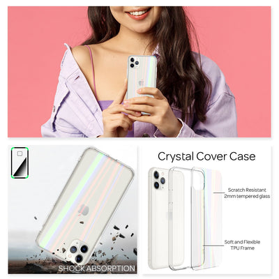 NALIA Hartglas Case kompatibel mit iPhone 11 Pro Max Hülle, Transparentes Regenbogen Hardcase aus Tempered Glass mit Silikon Bumper, bunt glänzende stoßfeste & robuste Handyhülle Cover Schutzhülle Default Title NALIA Protective Hülle