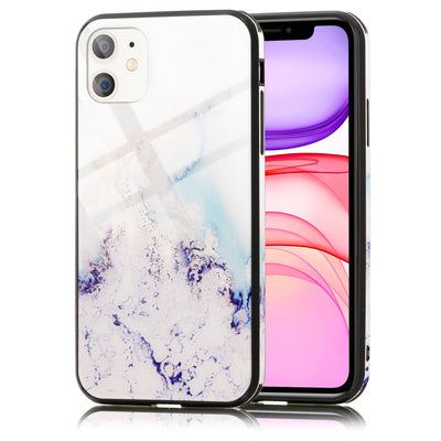 NALIA Hartglas Cover kompatibel mit iPhone 11 Hülle, Marmor Design Hard-Case aus 9H Tempered Glass & Silikon Bumper, Robuste Handyhülle Phone Schutzhülle Handy-Tasche Rosa Blau NALIA Protective Hülle