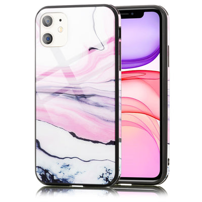 NALIA Hartglas Cover kompatibel mit iPhone 11 Hülle, Marmor Design Hard-Case aus 9H Tempered Glass & Silikon Bumper, Robuste Handyhülle Phone Schutzhülle Handy-Tasche Pink Lila NALIA Protective Hülle