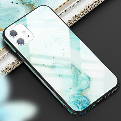 NALIA Hartglas Cover kompatibel mit iPhone 11 Hülle, Marmor Design Hard-Case aus 9H Tempered Glass & Silikon Bumper, Robuste Handyhülle Phone Schutzhülle Handy-Tasche Türkis Gold NALIA Protective Hülle