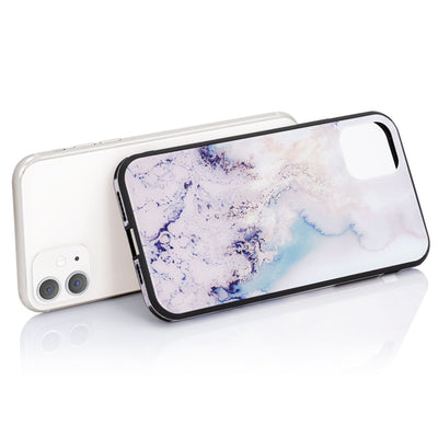 NALIA Hartglas Cover kompatibel mit iPhone 11 Hülle, Marmor Design Hard-Case aus 9H Tempered Glass & Silikon Bumper, Robuste Handyhülle Phone Schutzhülle Handy-Tasche Rosa Blau NALIA Protective Hülle