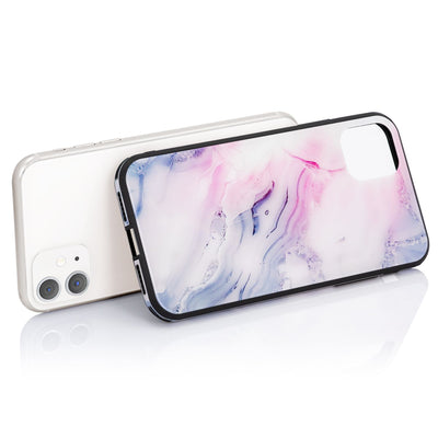 NALIA Hartglas Cover kompatibel mit iPhone 11 Hülle, Marmor Design Hard-Case aus 9H Tempered Glass & Silikon Bumper, Robuste Handyhülle Phone Schutzhülle Handy-Tasche Pink Blau NALIA Protective Hülle