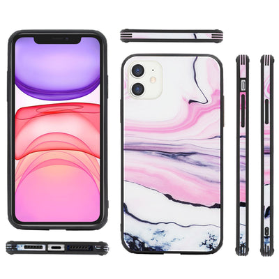 NALIA Hartglas Cover kompatibel mit iPhone 11 Hülle, Marmor Design Hard-Case aus 9H Tempered Glass & Silikon Bumper, Robuste Handyhülle Phone Schutzhülle Handy-Tasche Rosa Blau NALIA Protective Hülle