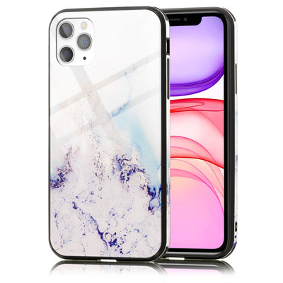 NALIA Marmor Glas Case für iPhone 11 Pro Max – Robustes 9H Echtglas – MARBELLE (Silikon Bumper & Grip) – Marke aus Berlin Rosa Blau NALIA Protective Hülle