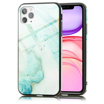 NALIA Marmor Glas Case für iPhone 11 Pro Max – Robustes 9H Echtglas – MARBELLE (Silikon Bumper & Grip) – Marke aus Berlin Türkis Gold NALIA Protective Hülle