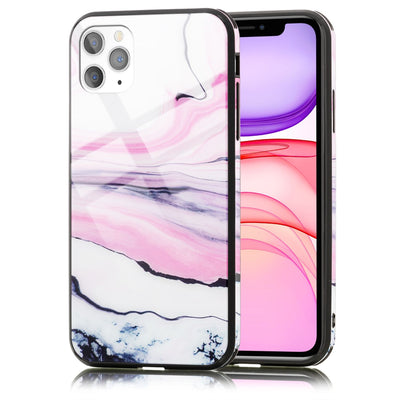 NALIA Marmor Glas Case für iPhone 11 Pro Max – Robustes 9H Echtglas – MARBELLE (Silikon Bumper & Grip) – Marke aus Berlin Pink Lila NALIA Protective Hülle