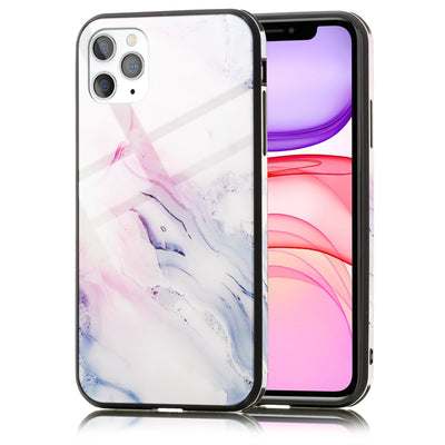 NALIA Marmor Glas Case für iPhone 11 Pro Max – Robustes 9H Echtglas – MARBELLE (Silikon Bumper & Grip) – Marke aus Berlin Pink Blau NALIA Protective Hülle