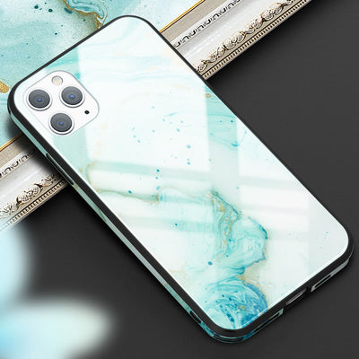NALIA Marmor Glas Case für iPhone 11 Pro Max – Robustes 9H Echtglas – MARBELLE (Silikon Bumper & Grip) – Marke aus Berlin Türkis Gold NALIA Protective Hülle