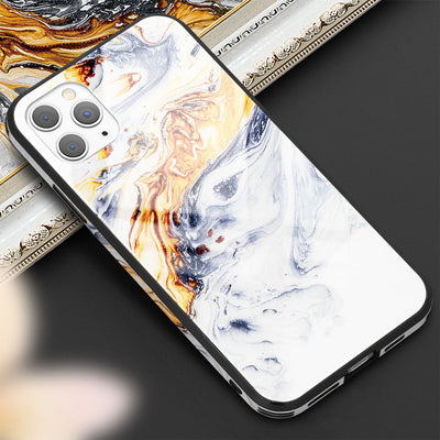 NALIA Marmor Glas Case für iPhone 11 Pro Max – Robustes 9H Echtglas – MARBELLE (Silikon Bumper & Grip) – Marke aus Berlin Gold Grau NALIA Protective Hülle