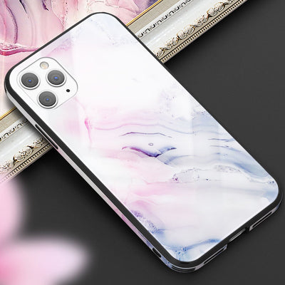 NALIA Marmor Glas Case für iPhone 11 Pro Max – Robustes 9H Echtglas – MARBELLE (Silikon Bumper & Grip) – Marke aus Berlin Pink Blau NALIA Protective Hülle