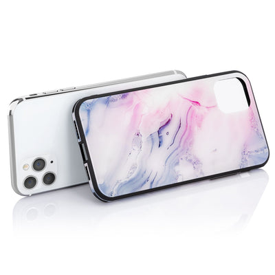 NALIA Marmor Glas Case für iPhone 11 Pro Max – Robustes 9H Echtglas – MARBELLE (Silikon Bumper & Grip) – Marke aus Berlin Pink Blau NALIA Protective Hülle