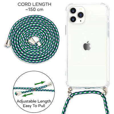 NALIA Handykette für iPhone 11 Pro Max – Transparentes Hybrid-Case & Band – HANGIT (Anti-Gelb Rückseite & Verstellbar) – Marke aus Berlin Grün Weiß NALIA Transparente Hülle