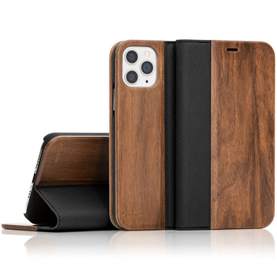 NALIA Echt-Holz Flipcase kompatibel mit iPhone 11 Pro Hülle, Premium Wood Etui Handyhülle mit Klappe, Handy-Tasche Phone Case Cover Schutzhülle Flipcover Klapphülle, Rundum Schutz Bumper - Walnuss Default Title NALIA Protective Hülle