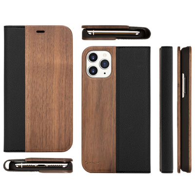 NALIA Echt-Holz Flipcase kompatibel mit iPhone 11 Pro Hülle, Premium Wood Etui Handyhülle mit Klappe, Handy-Tasche Phone Case Cover Schutzhülle Flipcover Klapphülle, Rundum Schutz Bumper - Walnuss Default Title NALIA Protective Hülle