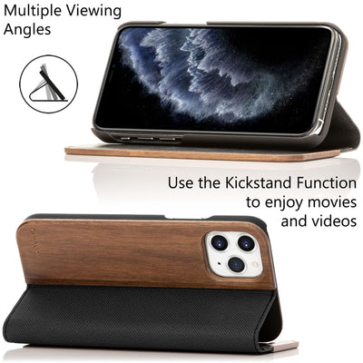 NALIA Echt-Holz Flipcase kompatibel mit iPhone 11 Pro Hülle, Premium Wood Etui Handyhülle mit Klappe, Handy-Tasche Phone Case Cover Schutzhülle Flipcover Klapphülle, Rundum Schutz Bumper - Walnuss Default Title NALIA Protective Hülle