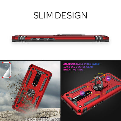 NALIA Panzerhülle für Xiaomi Mi 9T / 9T Pro – Ring-Ständer 360° & Magnet-Halterung Kompatibel – RINGDEFEND (Stoßfestes Outdoor Case) – Marke aus Berlin Schwarz NALIA Outdoor Hülle