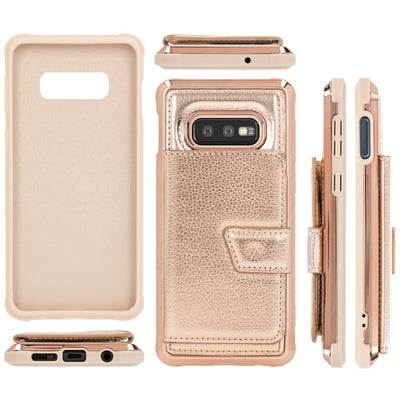 NALIA Schutzhülle kompatibel mit Samsung Galaxy S10e Hülle, Case mit Spiegel & Kartenfächern & Magnet-Verschluss, Glänzendes Kunst-Leder Etui Handy-Tasche Mirror Hard-Cover Handyhülle NALIA Protective Hülle