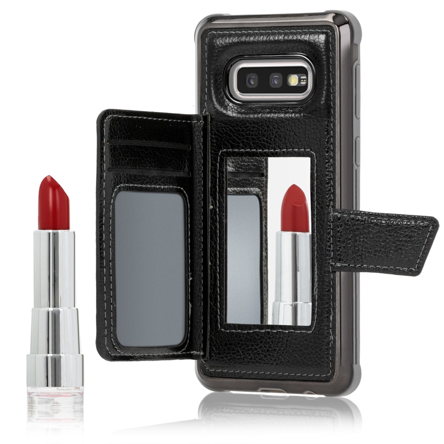 NALIA Schutz Handyhülle für Samsung Galaxy S10e Spiegel Kunst Leder Etui Handy Tasche NALIA