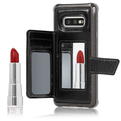 NALIA Schutzhülle kompatibel mit Samsung Galaxy S10e Hülle, Case mit Spiegel & Kartenfächern & Magnet-Verschluss, Glänzendes Kunst-Leder Etui Handy-Tasche Mirror Hard-Cover Handyhülle NALIA Protective Hülle
