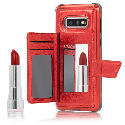 NALIA Schutzhülle kompatibel mit Samsung Galaxy S10e Hülle, Case mit Spiegel & Kartenfächern & Magnet-Verschluss, Glänzendes Kunst-Leder Etui Handy-Tasche Mirror Hard-Cover Handyhülle Pink NALIA Protective Hülle