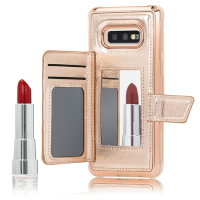 NALIA Schutzhülle kompatibel mit Samsung Galaxy S10e Hülle, Case mit Spiegel & Kartenfächern & Magnet-Verschluss, Glänzendes Kunst-Leder Etui Handy-Tasche Mirror Hard-Cover Handyhülle NALIA Protective Hülle