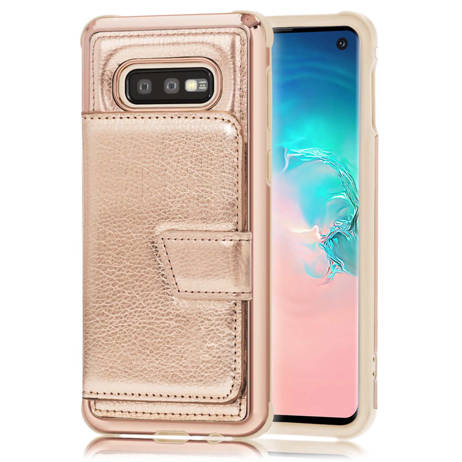 NALIA Schutz Handyhülle für Samsung Galaxy S10e Spiegel Kunst Leder Etui Handy Tasche NALIA