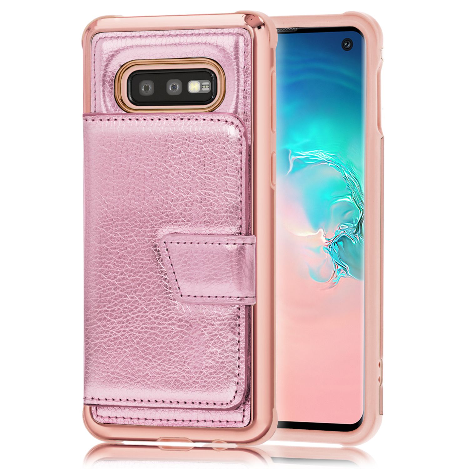 NALIA Schutz Handyhülle für Samsung Galaxy S10e Spiegel Kunst Leder Etui Handy Tasche Pink NALIA