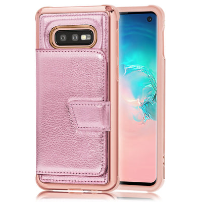 NALIA Schutzhülle kompatibel mit Samsung Galaxy S10e Hülle, Case mit Spiegel & Kartenfächern & Magnet-Verschluss, Glänzendes Kunst-Leder Etui Handy-Tasche Mirror Hard-Cover Handyhülle Pink NALIA Protective Hülle