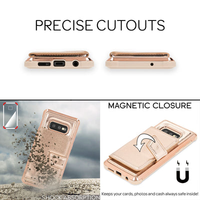 NALIA Schutzhülle kompatibel mit Samsung Galaxy S10e Hülle, Case mit Spiegel & Kartenfächern & Magnet-Verschluss, Glänzendes Kunst-Leder Etui Handy-Tasche Mirror Hard-Cover Handyhülle Pink NALIA Protective Hülle