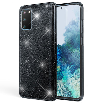 NALIA Glitzerhülle für Samsung Galaxy S20 – Funkelnder Glitzer-Look & Grip – SHINEPOP (Silikon Case) – Marke aus Berlin Schwarz NALIA Protective Hülle