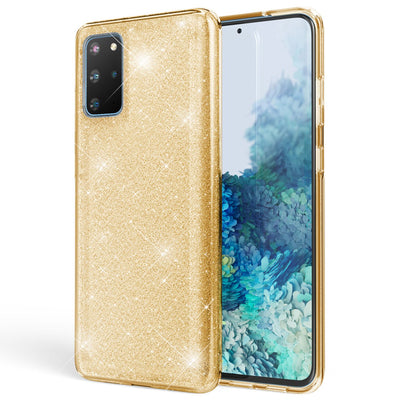 NALIA Glitzerhülle für Samsung Galaxy S20 Plus – Funkelnder Glitzer-Look & Grip – SHINEPOP (Silikon Case) – Marke aus Berlin Gold NALIA Protective Hülle