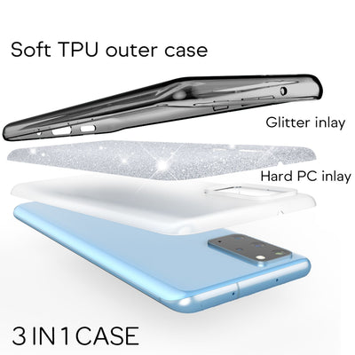 NALIA Glitzerhülle für Samsung Galaxy S20 Plus – Funkelnder Glitzer-Look & Grip – SHINEPOP (Silikon Case) – Marke aus Berlin Schwarz NALIA Protective Hülle
