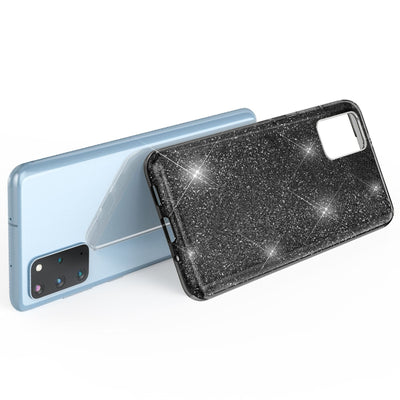 NALIA Glitzerhülle für Samsung Galaxy S20 Plus – Funkelnder Glitzer-Look & Grip – SHINEPOP (Silikon Case) – Marke aus Berlin Schwarz NALIA Protective Hülle