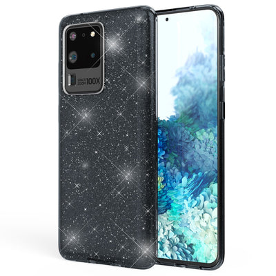 NALIA Glitzerhülle für Samsung Galaxy S20 Ultra – Funkelnder Glitzer-Look & Grip – SHINEPOP (Silikon Case) – Marke aus Berlin Schwarz NALIA Protective Hülle
