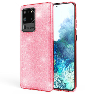 NALIA Glitzerhülle für Samsung Galaxy S20 Ultra – Funkelnder Glitzer-Look & Grip – SHINEPOP (Silikon Case) – Marke aus Berlin Rosa NALIA Protective Hülle