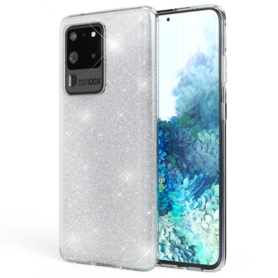 NALIA Glitzerhülle für Samsung Galaxy S20 Ultra – Funkelnder Glitzer-Look & Grip – SHINEPOP (Silikon Case) – Marke aus Berlin Silber NALIA Protective Hülle
