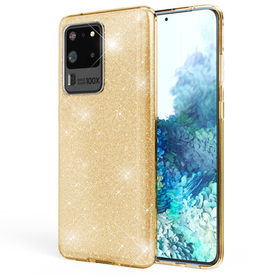 NALIA Glitzerhülle für Samsung Galaxy S20 Ultra – Funkelnder Glitzer-Look & Grip – SHINEPOP (Silikon Case) – Marke aus Berlin Gold NALIA Protective Hülle