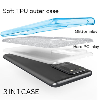 NALIA Glitzerhülle für Samsung Galaxy S20 Ultra – Funkelnder Glitzer-Look & Grip – SHINEPOP (Silikon Case) – Marke aus Berlin Türkis NALIA Protective Hülle