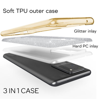 NALIA Glitzerhülle für Samsung Galaxy S20 Ultra – Funkelnder Glitzer-Look & Grip – SHINEPOP (Silikon Case) – Marke aus Berlin Gold NALIA Protective Hülle