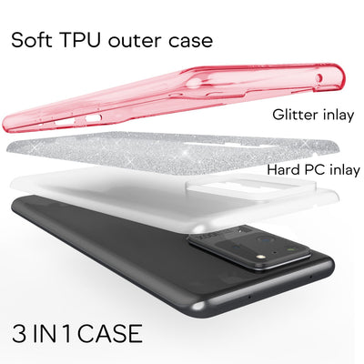 NALIA Glitzerhülle für Samsung Galaxy S20 Ultra – Funkelnder Glitzer-Look & Grip – SHINEPOP (Silikon Case) – Marke aus Berlin Rosa NALIA Protective Hülle