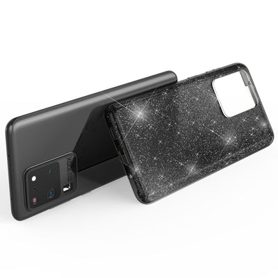 NALIA Glitzerhülle für Samsung Galaxy S20 Ultra – Funkelnder Glitzer-Look & Grip – SHINEPOP (Silikon Case) – Marke aus Berlin Schwarz NALIA Protective Hülle