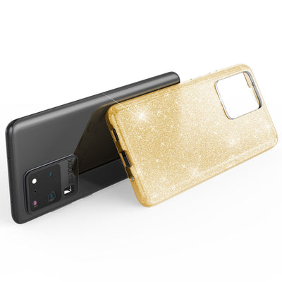 NALIA Glitzerhülle für Samsung Galaxy S20 Ultra – Funkelnder Glitzer-Look & Grip – SHINEPOP (Silikon Case) – Marke aus Berlin Gold NALIA Protective Hülle