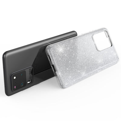 NALIA Glitzerhülle für Samsung Galaxy S20 Ultra – Funkelnder Glitzer-Look & Grip – SHINEPOP (Silikon Case) – Marke aus Berlin Silber NALIA Protective Hülle