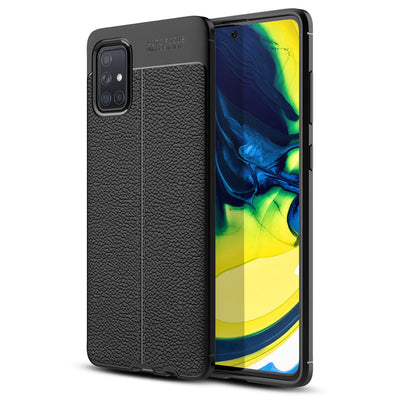 NALIA Design Case kompatibel mit Samsung Galaxy A71 Hülle, Leder Optik Stylische Handyhülle Stoßfeste Silikon Schutzhülle, Slim Phone Backcover Dünne Handy-Tasche Cover Robust Lederhülle - Schwarz