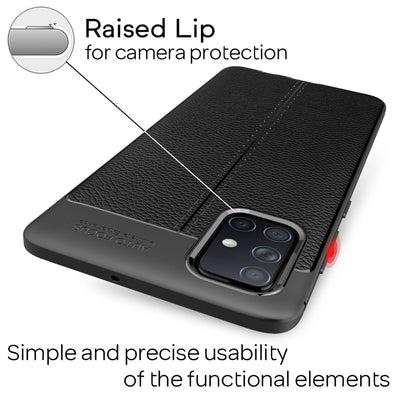 NALIA Design Case kompatibel mit Samsung Galaxy A71 Hülle, Leder Optik Stylische Handyhülle Stoßfeste Silikon Schutzhülle, Slim Phone Backcover Dünne Handy-Tasche Cover Robust Lederhülle - Schwarz