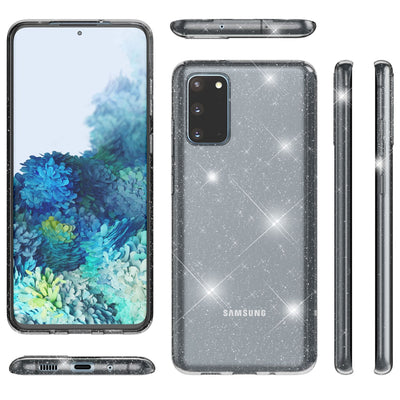 NALIA Glitzerhülle für Samsung Galaxy S20 – Funkelndes Silikon Case – DAZZLIN (Transparent & Stoßfest) – Marke aus Berlin Schwarz NALIA Transparente Hülle