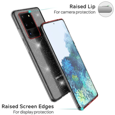 NALIA Glitzerhülle für Samsung Galaxy S20 Ultra – Funkelndes Silikon Case – DAZZLIN (Transparent & Stoßfest) – Marke aus Berlin Schwarz NALIA Transparente Hülle