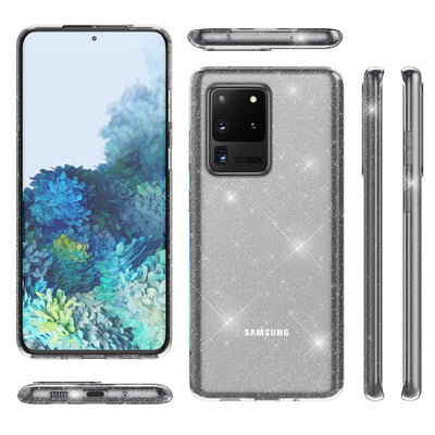 NALIA Glitzerhülle für Samsung Galaxy S20 Ultra – Funkelndes Silikon Case – DAZZLIN (Transparent & Stoßfest) – Marke aus Berlin Transparent NALIA Transparente Hülle