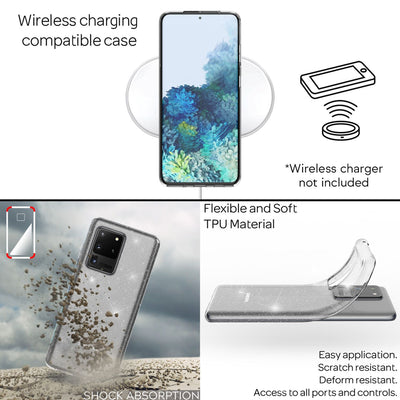 NALIA Glitzerhülle für Samsung Galaxy S20 Ultra – Funkelndes Silikon Case – DAZZLIN (Transparent & Stoßfest) – Marke aus Berlin Transparent NALIA Transparente Hülle