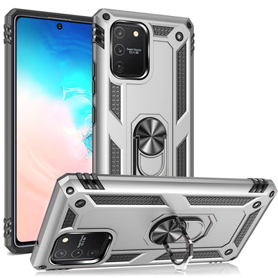 NALIA Panzerhülle für Samsung Galaxy S10 Lite – Ring-Ständer 360° & Magnet-Halterung Kompatibel – RINGDEFEND (Stoßfestes Outdoor Case) – Marke aus Berlin Silber NALIA Protective Hülle